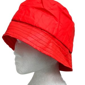Vintage Rain Hat Bright Orange Ear Covers Narrow Brim Union Made Canada 7 3/8 L